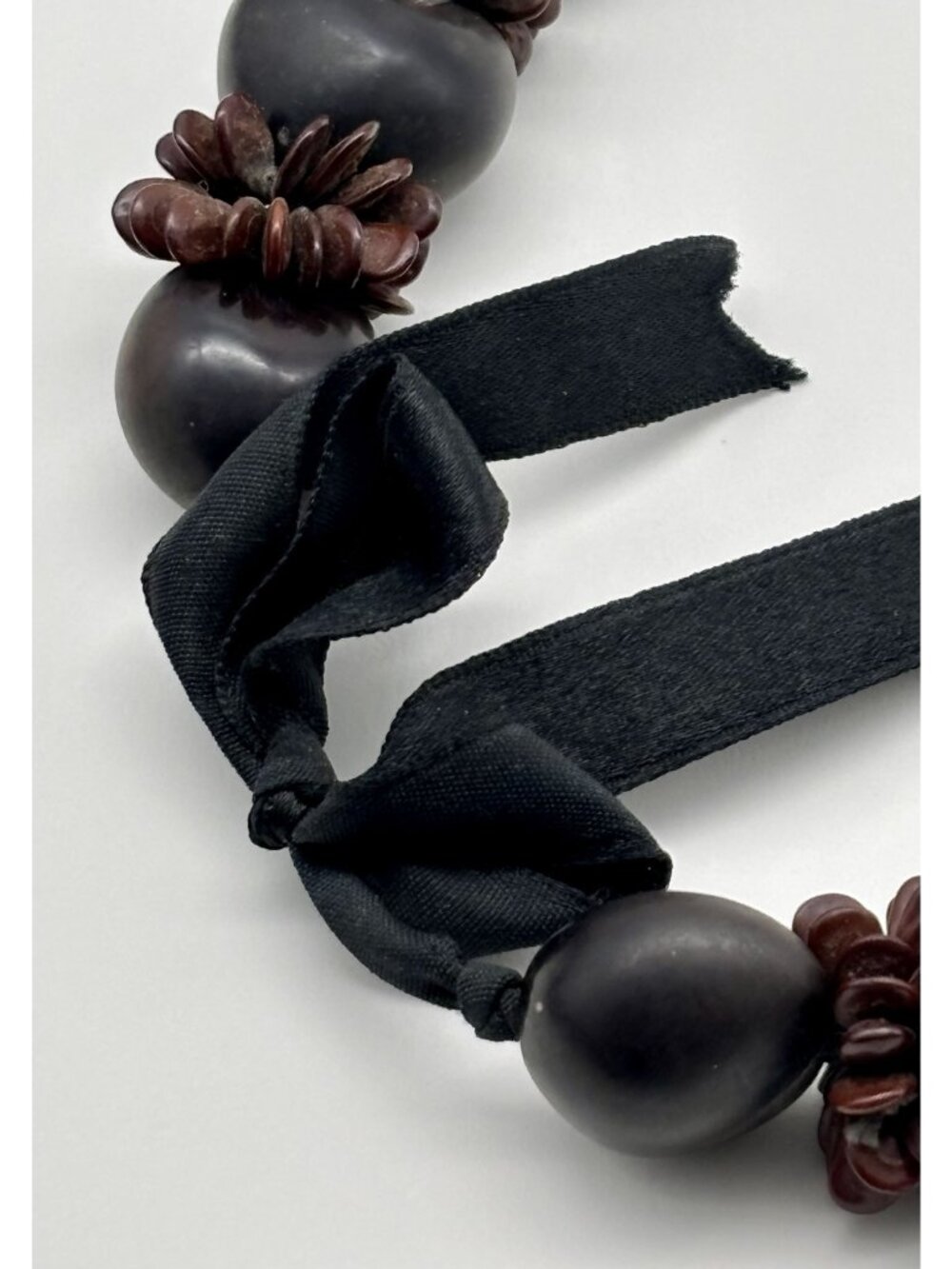 Vintage Hawaiian Lei Kukui Nut And Seeds Necklace With Ribbon Closure, Hand-Made - Picture 12 of 16